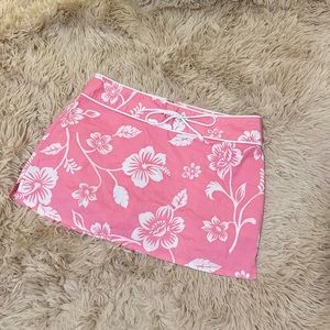 Y2K Baby Pink Hawaiian Hibiscus Mini Skirt